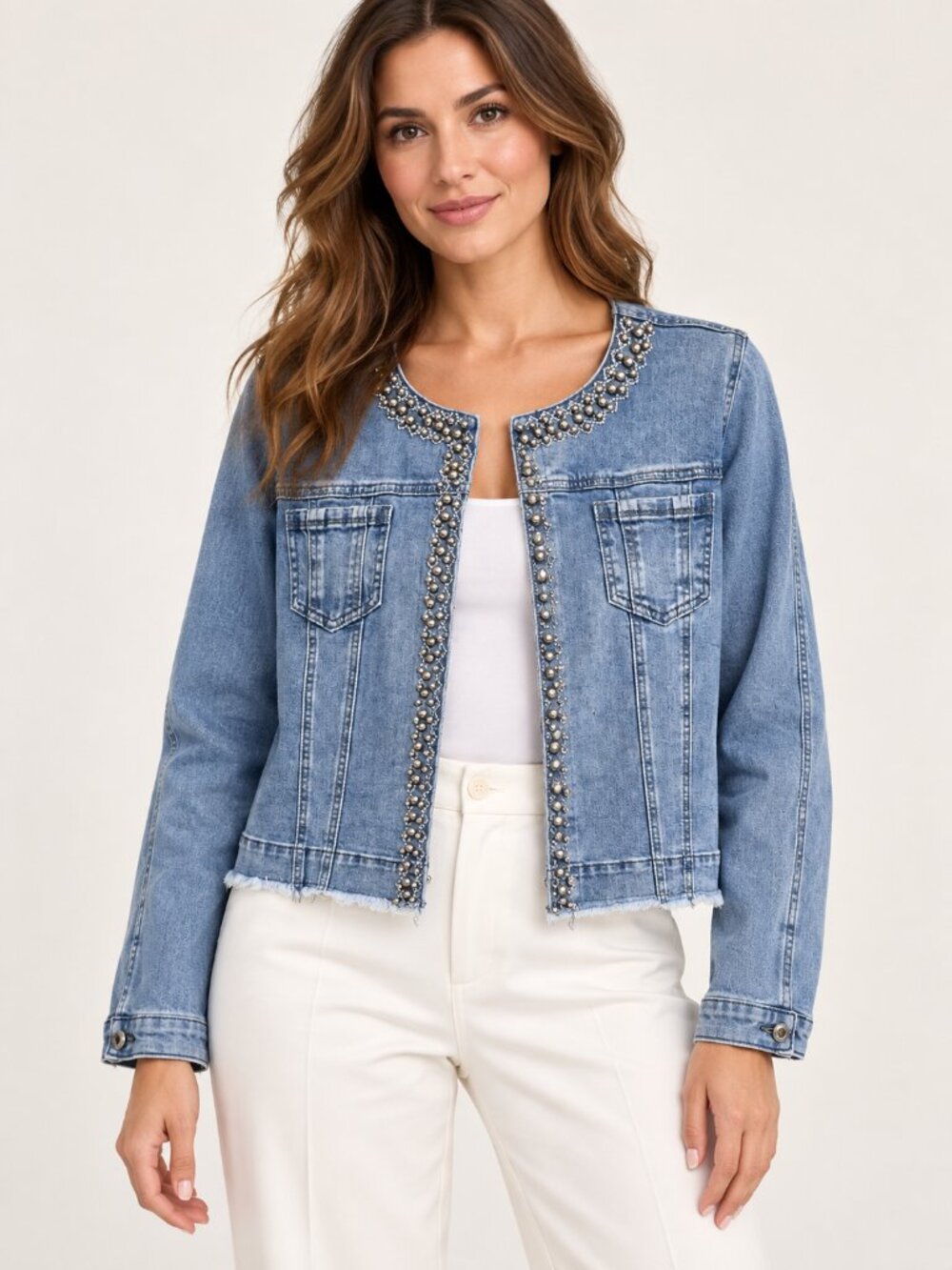 LAURA Light Blue Beaded Denim Jacket